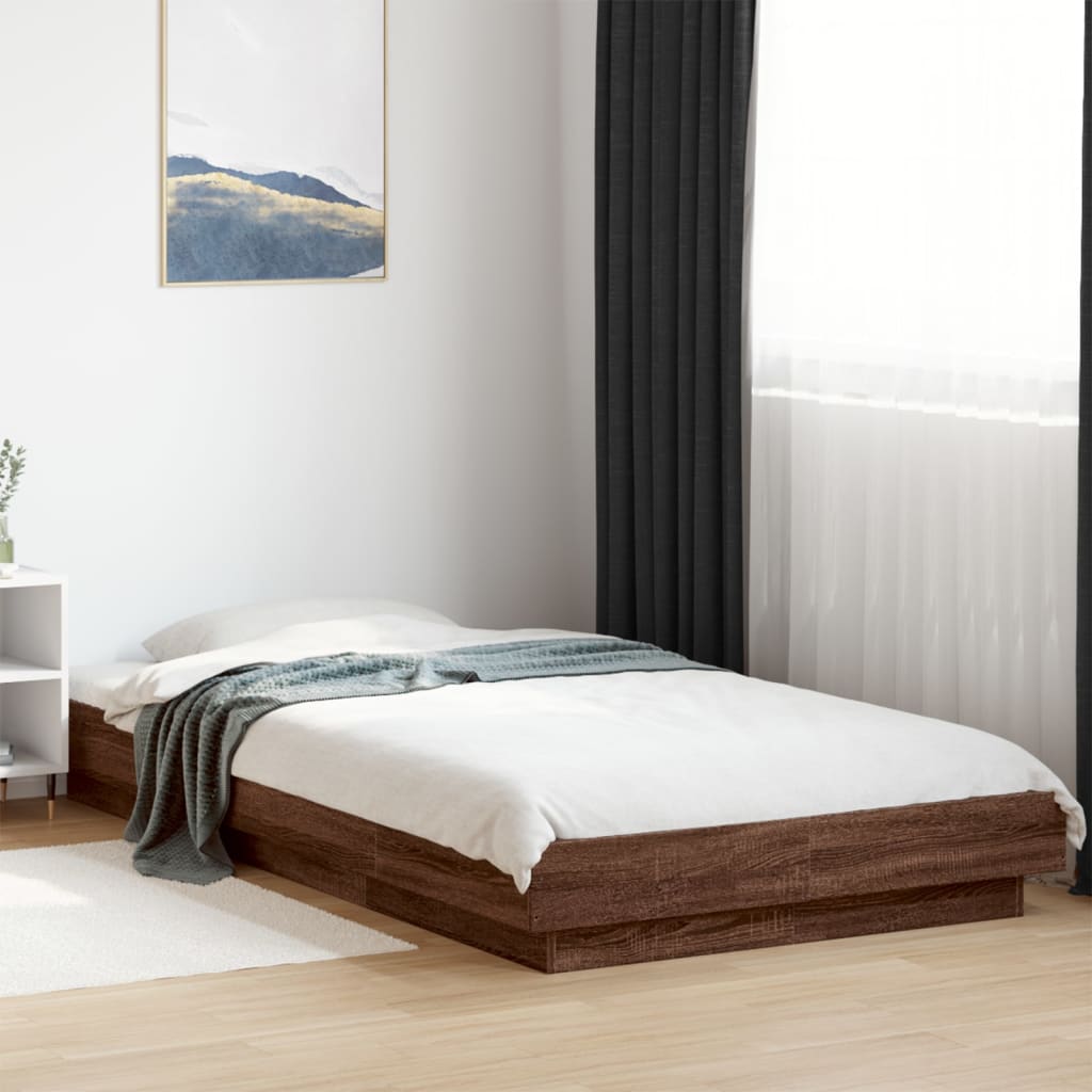 vidaXL Sängynrunko LED-valoilla ruskea tammi 90x200 cm