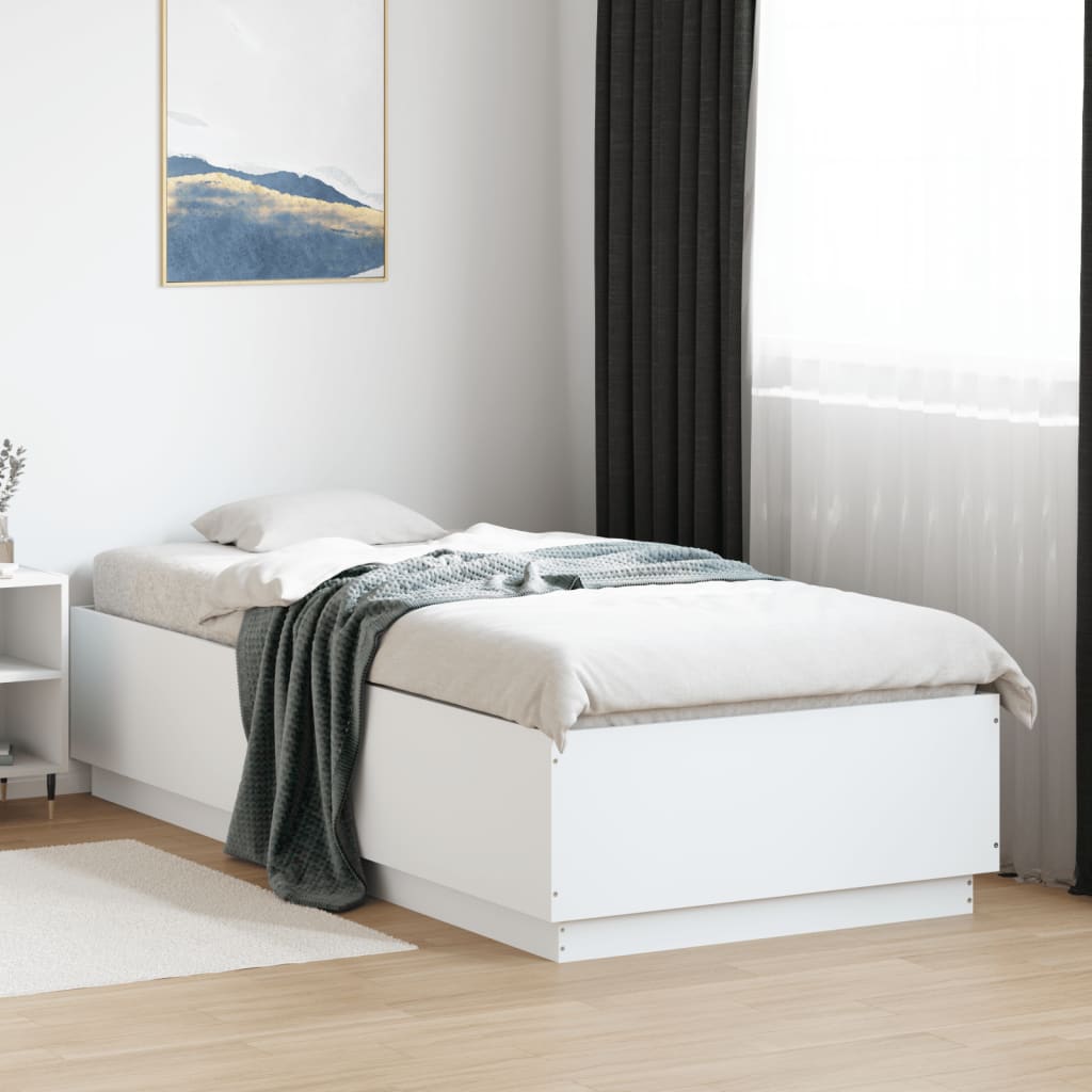 vidaXL Sängynrunko LED-valoilla valkoinen 90x200 cm täysi puu